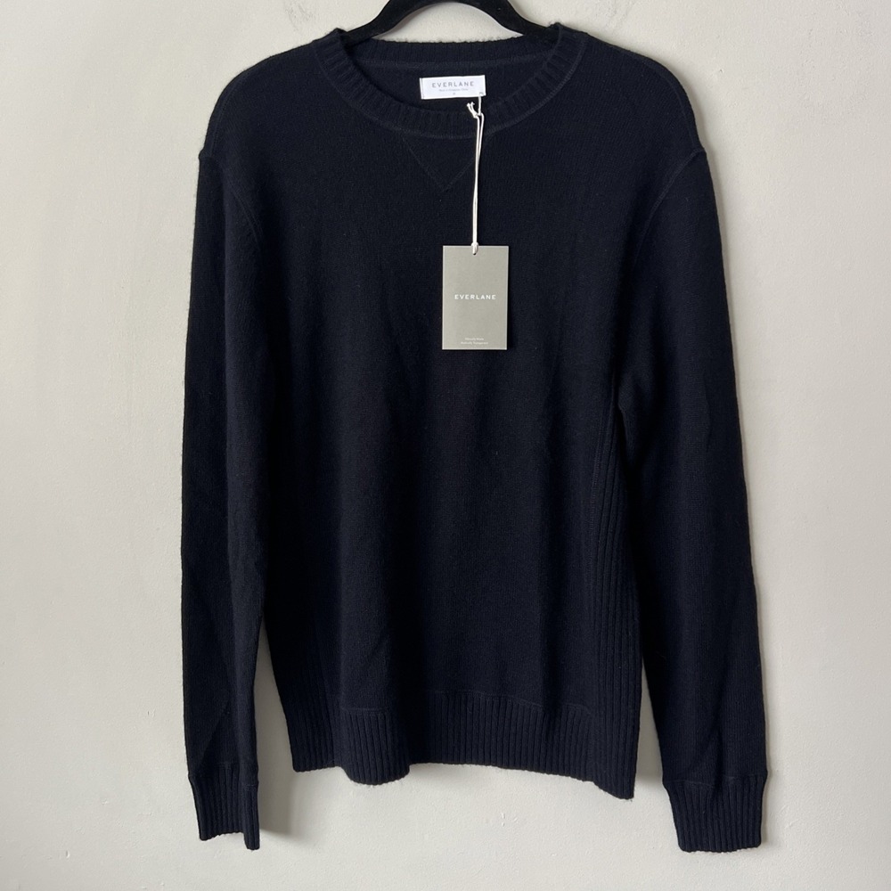 Everlane Men's Size Medium Cashmere Crewneck Sweater Navy Knit NWT Luxury